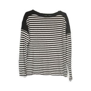Chaps Black White Striped Cotton Long Sleeve Pullover Sweater Women’s Medium